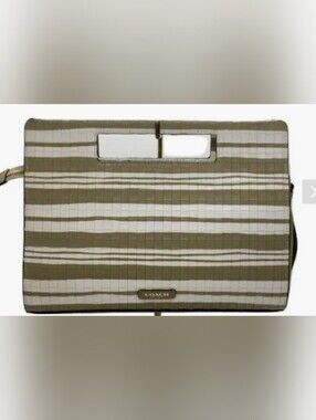 COACH 👜 BLEEKER "RILEY" 👜 Embossed  Woven Leather Pocket Clutch ⭐️ Fawn/White